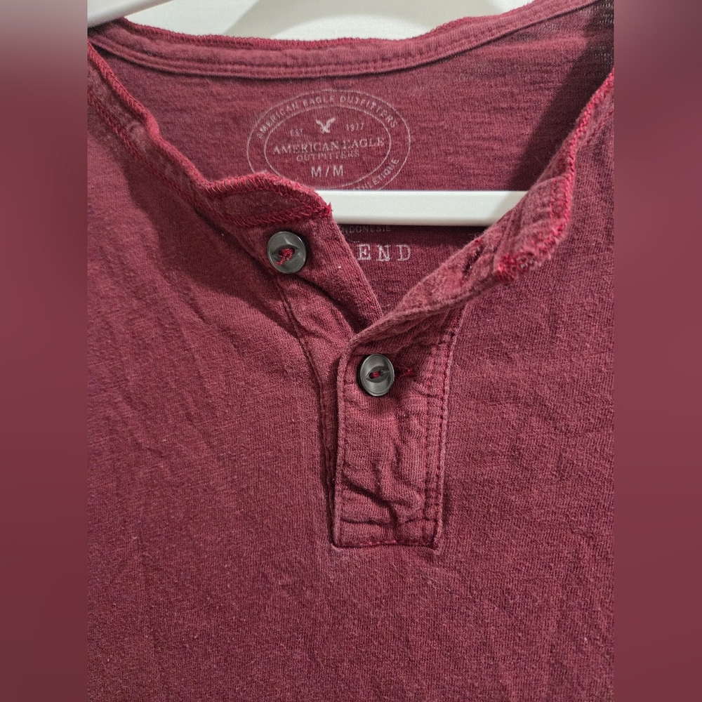 American Eagle Burgundy Henley Shirt - Picture 4 of 9